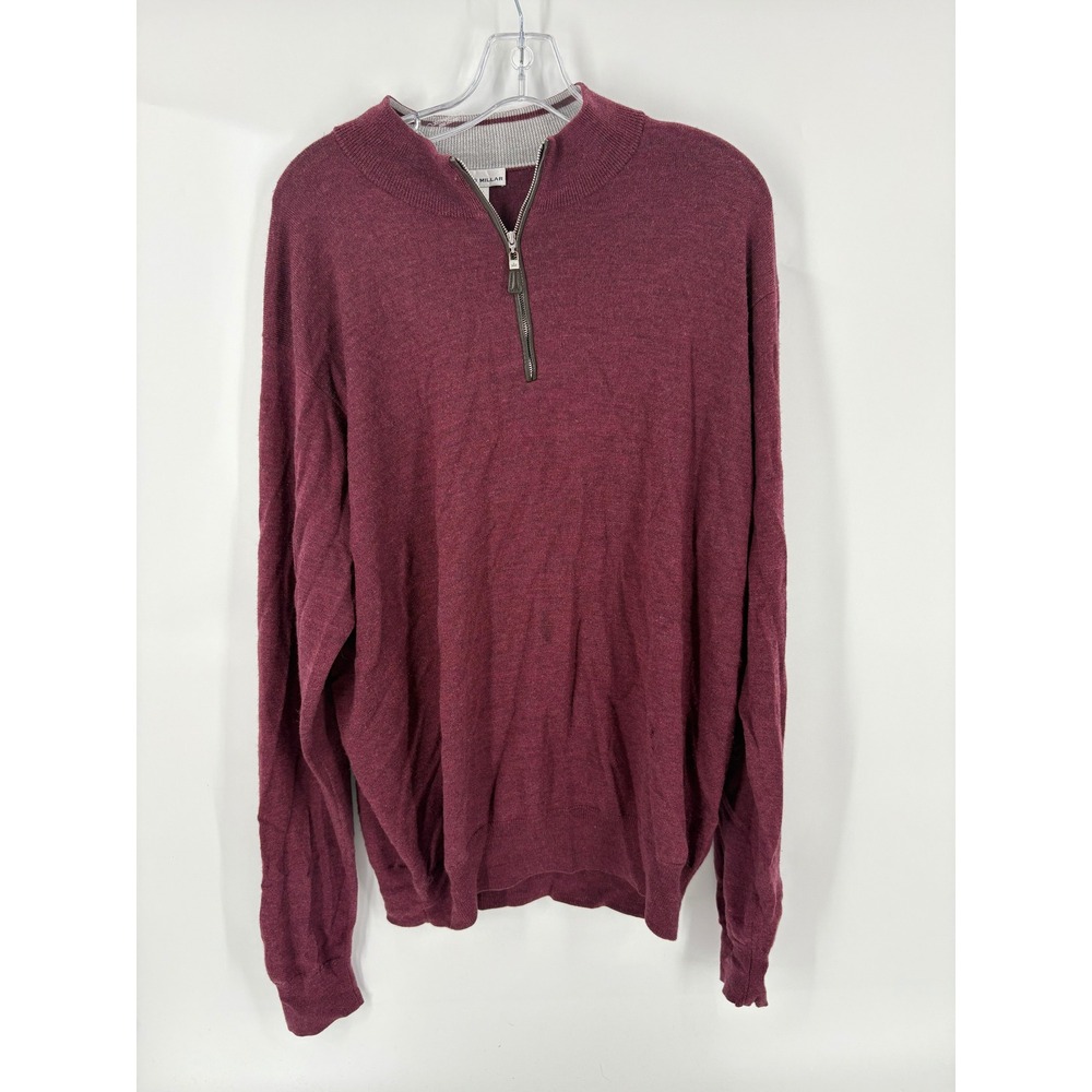 Peter Millar Mens XXL Burgundy Merino Wool Silk 1/4 Zip Sweater Pullover
